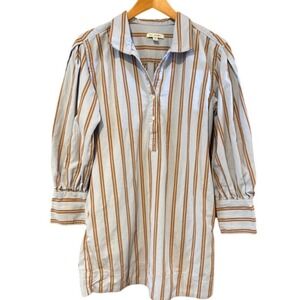 Free Assembly dress Medium shirt blue stripe popover cotton long sleeve collared